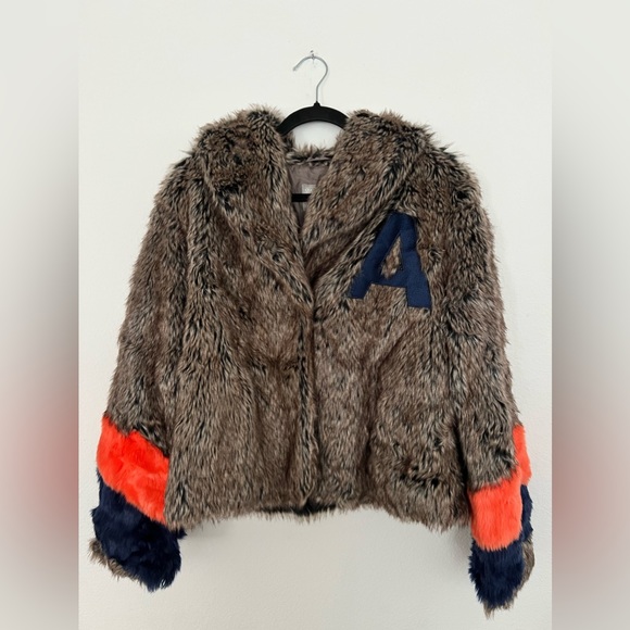 ASOS Faux Fur Jacket with Varsity Stripes - Picture 1 of 5